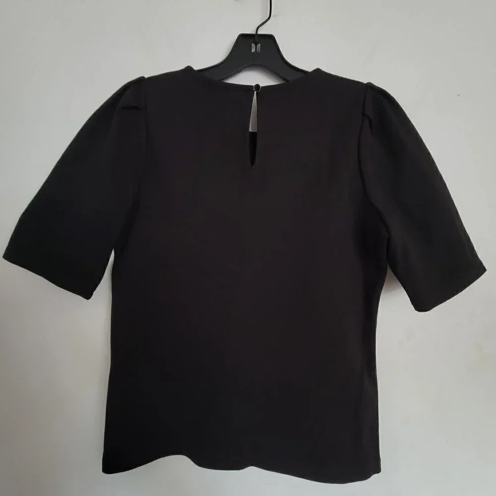 J. Crew Puff Sleeve Pointe Top Blouse Keyhole Back Black Style AE781 Size XS